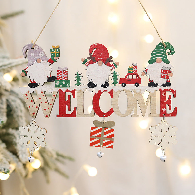Forest Man Old Man Snowman Bell Door Sign Hanging Decoration Christmas Cartoon Wooden Craft Ornament