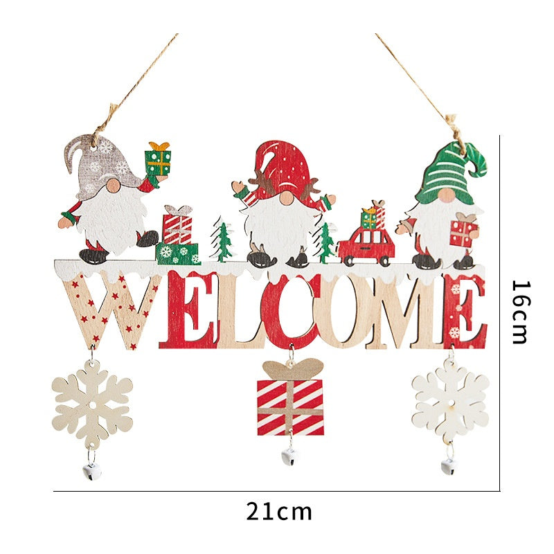Forest Man Old Man Snowman Bell Door Sign Hanging Decoration Christmas Cartoon Wooden Craft Ornament