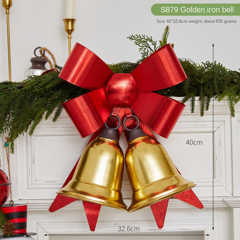 Christmas Red Bow Metal Bell Door Hanger for Hotel and Store Window Decoration