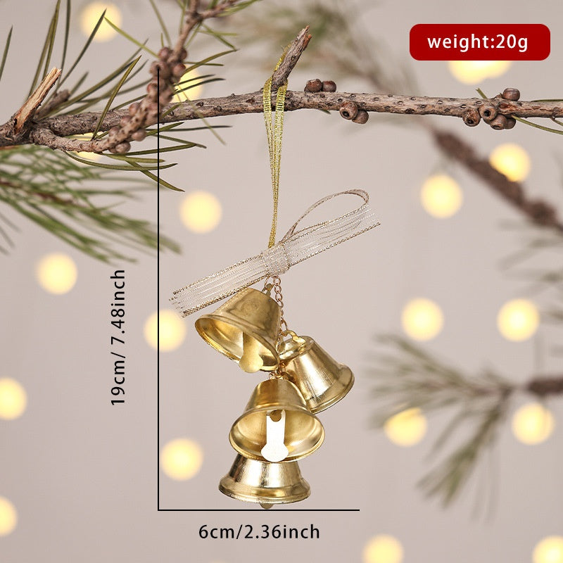 Christmas Cross Wreath Bell Ornament, Tree Decoration with Bow and Wind Chime, Wall Hanging Decor