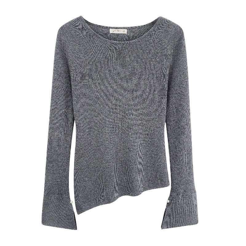 Chic Round Neck Bell Sleeve Knit Top for Women