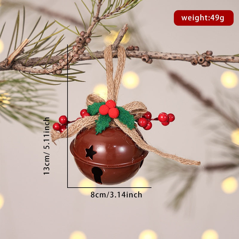 Christmas Cross Wreath Bell Ornament, Tree Decoration with Bow and Wind Chime, Wall Hanging Decor