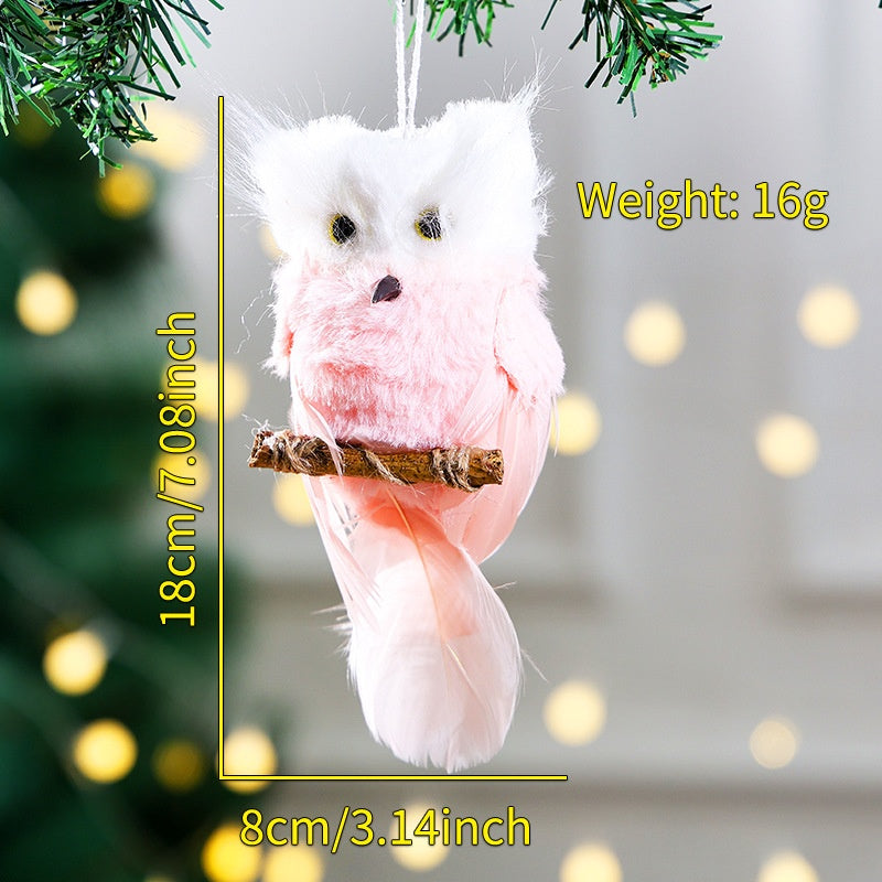 New Pink Foam Owl Christmas Bell Plush Ornament for Christmas Tree Decoration and Display
