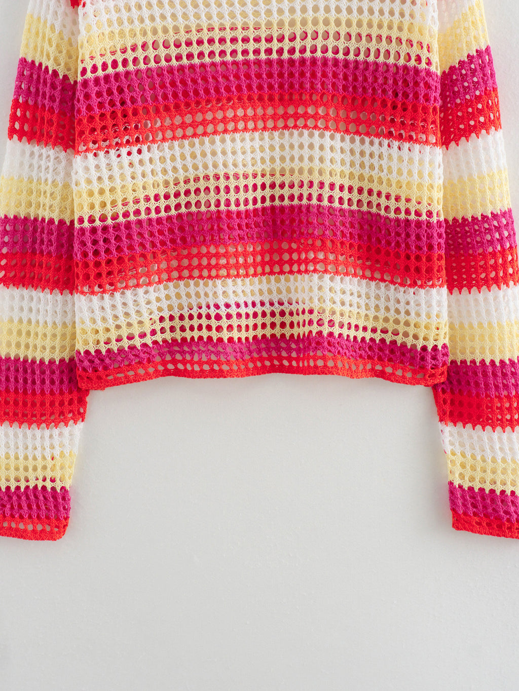 European and American autumn comfortable casual round neck hollowed out striped loose knit sweater