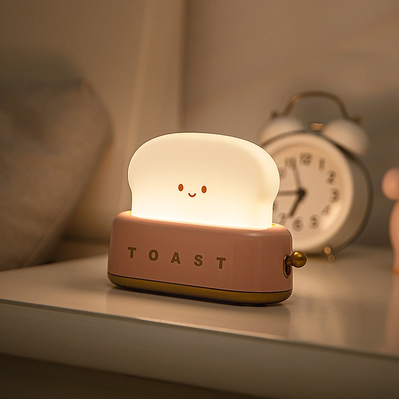 USB Charging Bread Machine Night Light Creative Dimming Table Lamp LED Warm White Timing Sleeping Light