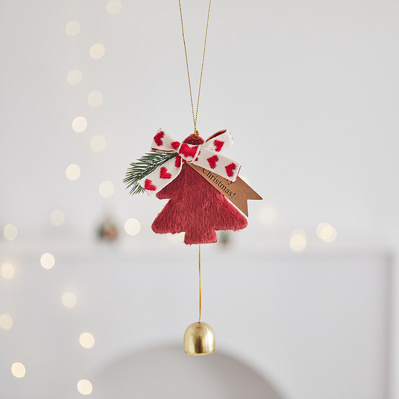 Christmas Tree Decorations Plush Bell Ornaments for Home Wall and Door Hanging, Holiday Scene Decoration Props