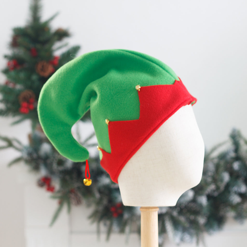 Christmas Elf Hat Red Green Felt Bell Holiday Party Headwear