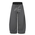 Tapered Wide-Leg Sweatpants with Contrast Color-Block Waistband and Art Letter Embroidery