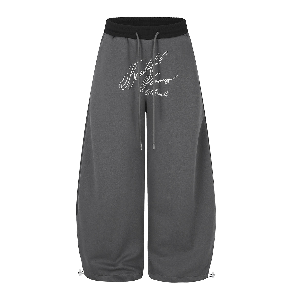 Tapered Wide-Leg Sweatpants with Contrast Color-Block Waistband and Art Letter Embroidery