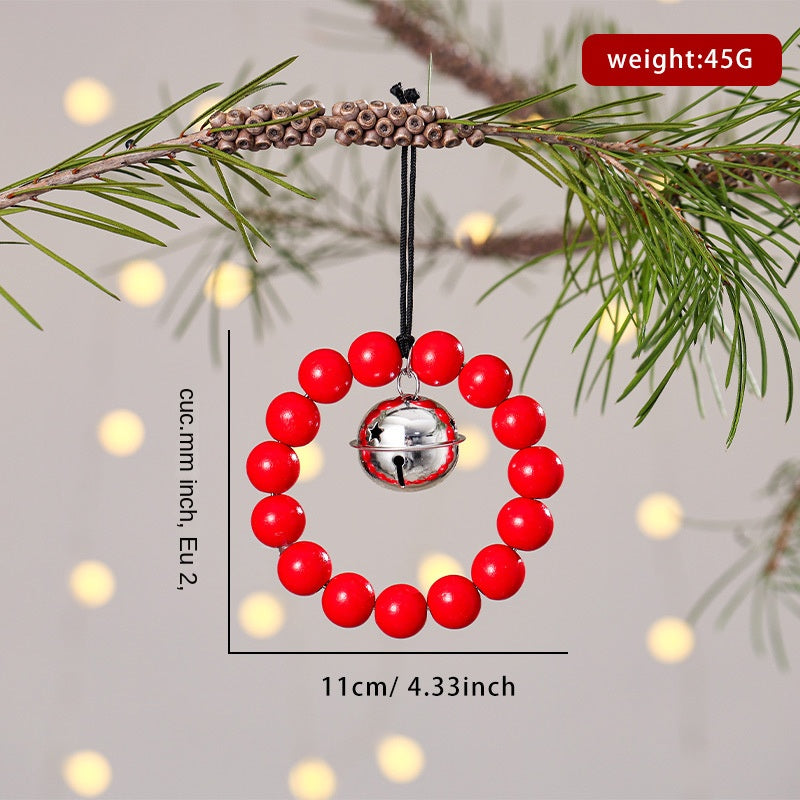 Christmas Cross Wreath Bell Ornament, Tree Decoration with Bow and Wind Chime, Wall Hanging Decor