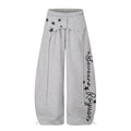 Casual Star Print Layered Sweatpants with Button Waistband Slim Long Pants