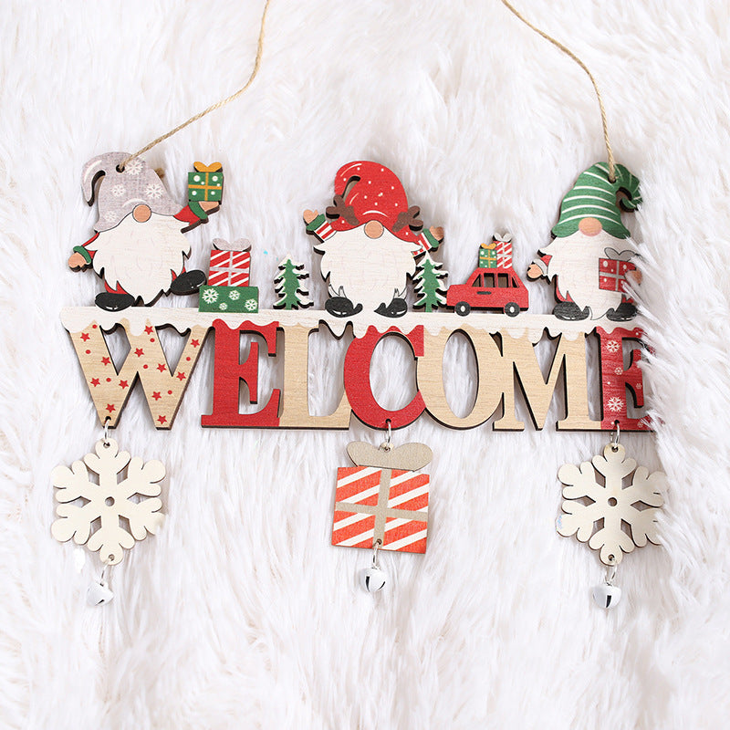 Forest Man Old Man Snowman Bell Door Sign Hanging Decoration Christmas Cartoon Wooden Craft Ornament