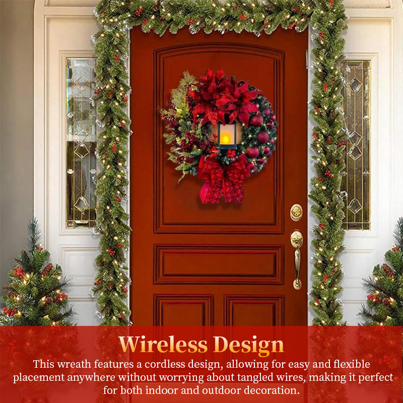 2025 Red Gold Christmas Wreath Garland - Front Door & Wall Holiday Decoration