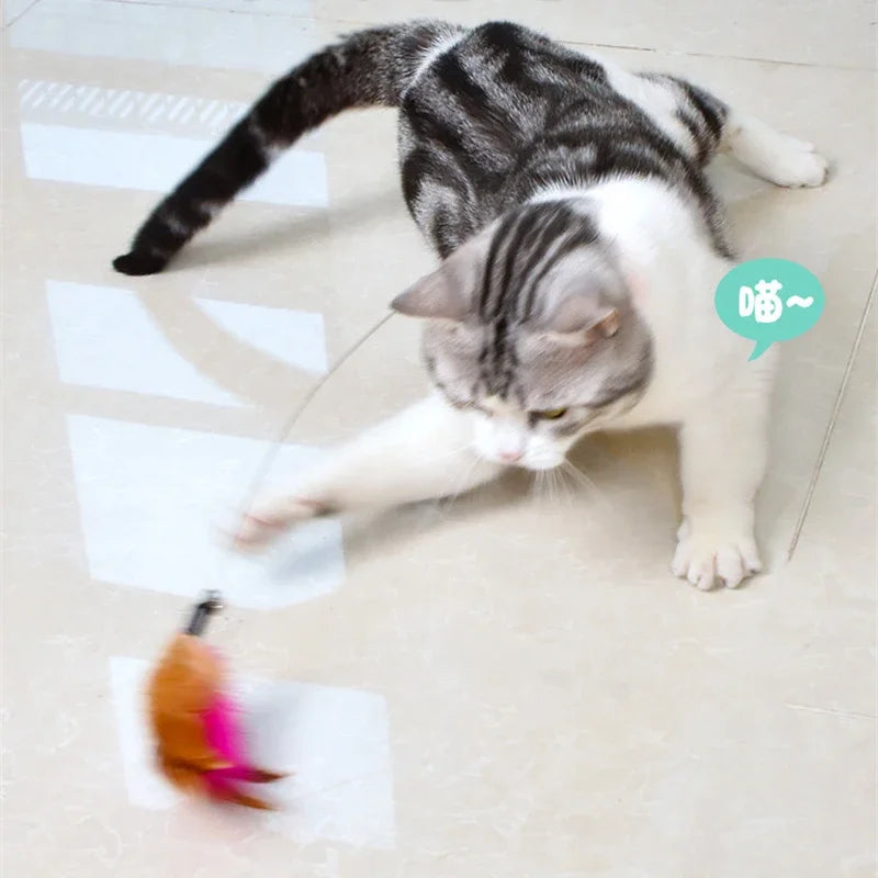 Interactive Cat Toy Self-hi Game for Cats Feather Teaser Stick with Bell Cat Teaser Stick Collar Kitten Playing Pet Accessories