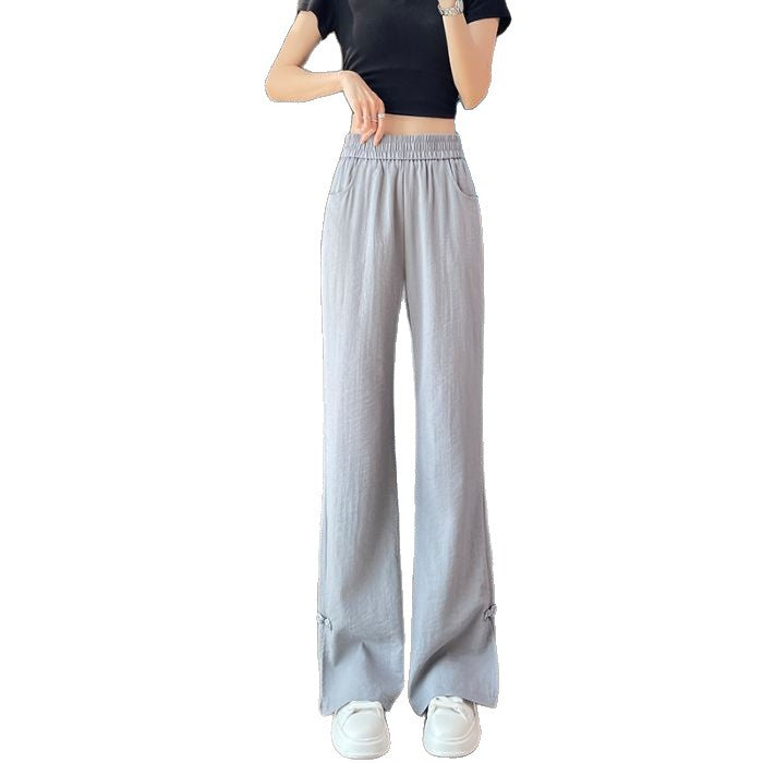 Style Cotton Linen Slit Flared Trousers for Women Thin Casual Ice Silk Temperament National Wind Bell-bottom Pants