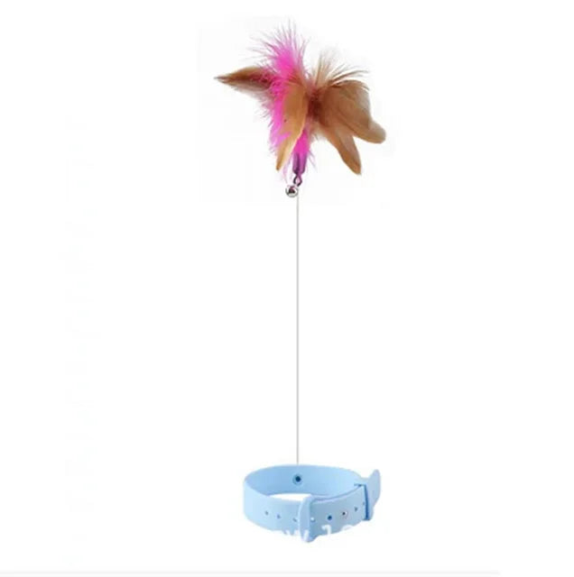Interactive Cat Toy Self-hi Game for Cats Feather Teaser Stick with Bell Cat Teaser Stick Collar Kitten Playing Pet Accessories