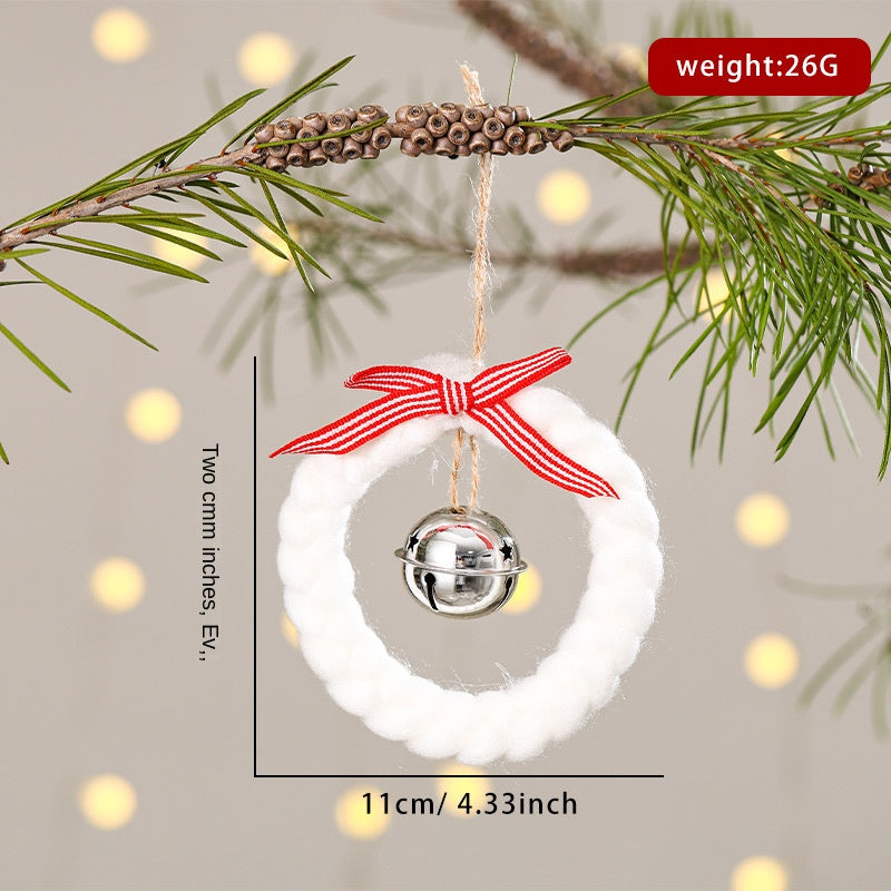 Christmas Cross Wreath Bell Ornament, Tree Decoration with Bow and Wind Chime, Wall Hanging Decor