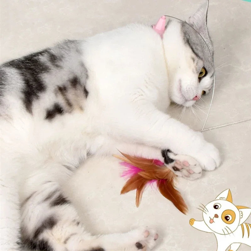Interactive Cat Toy Self-hi Game for Cats Feather Teaser Stick with Bell Cat Teaser Stick Collar Kitten Playing Pet Accessories