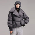 Small niche knitted spliced large lapel down jacket for women magnetic buckle warm jacket