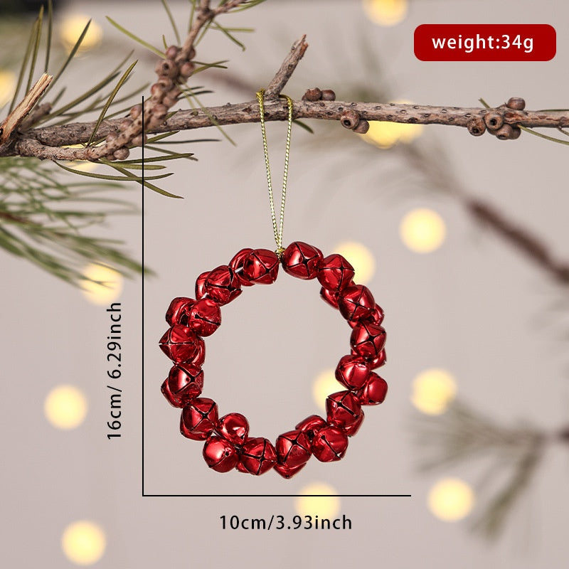 Christmas Cross Wreath Bell Ornament, Tree Decoration with Bow and Wind Chime, Wall Hanging Decor