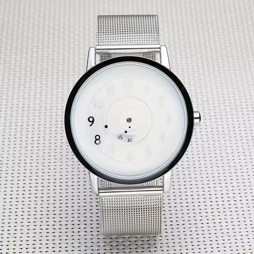 New concept pointerless watch with mesh dial, trendy and fashionable steel strap watch for young people.