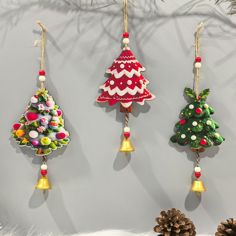 Christmas Wooden Printed Tree Ornaments, Party Bell Wreath Decorative Gifts