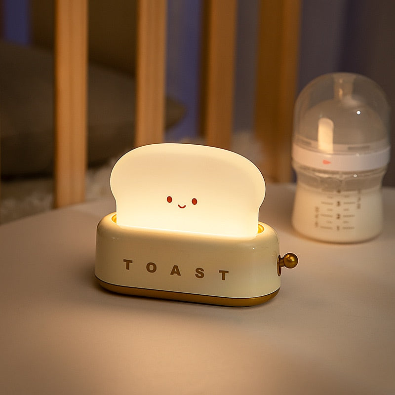 USB Charging Bread Machine Night Light Creative Dimming Table Lamp LED Warm White Timing Sleeping Light