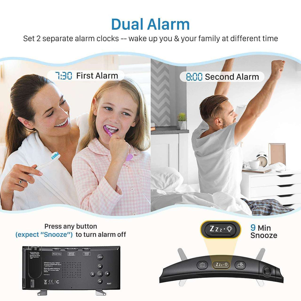 New Radio Alarm Clock USB Charging Constant Bright Projection Clock Curved Surface Large Screen Clock