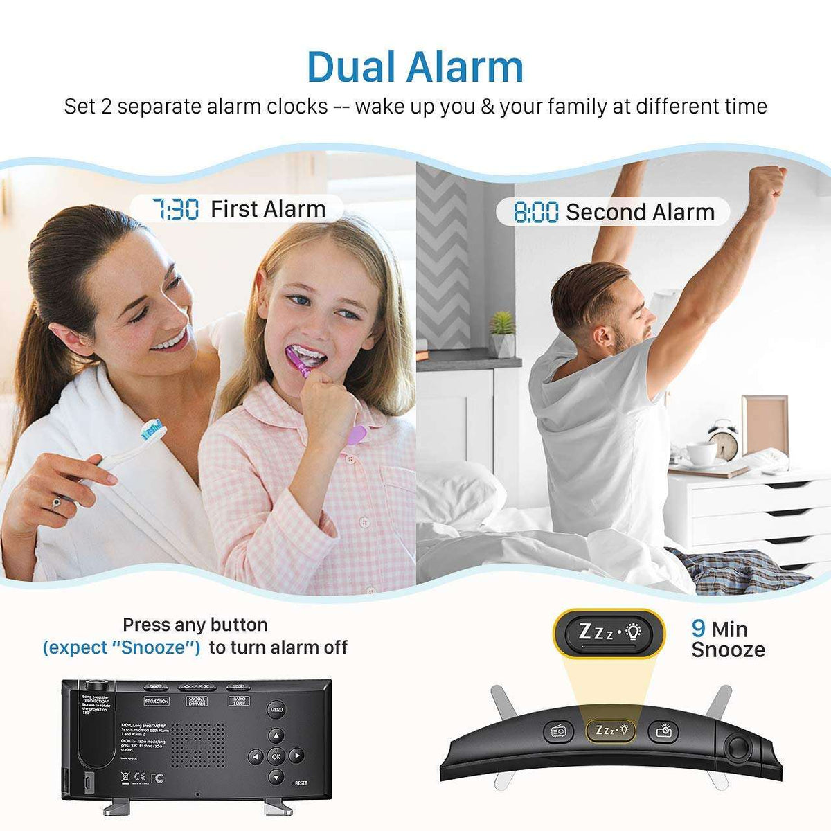 New Radio Alarm Clock USB Charging Constant Bright Projection Clock Curved Surface Large Screen Clock