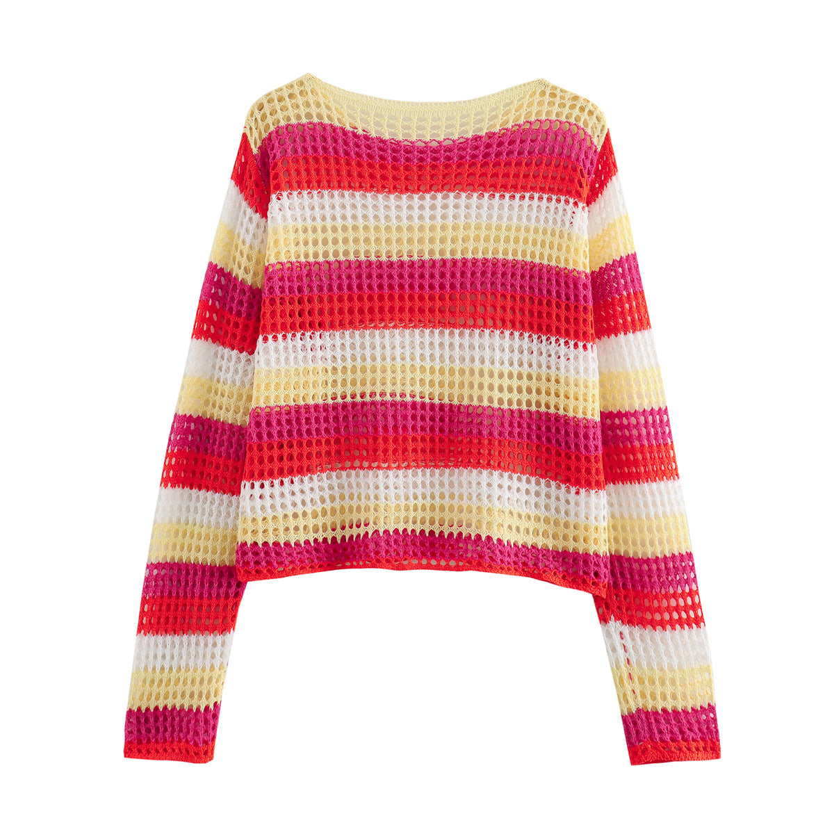 European and American autumn comfortable casual round neck hollowed out striped loose knit sweater
