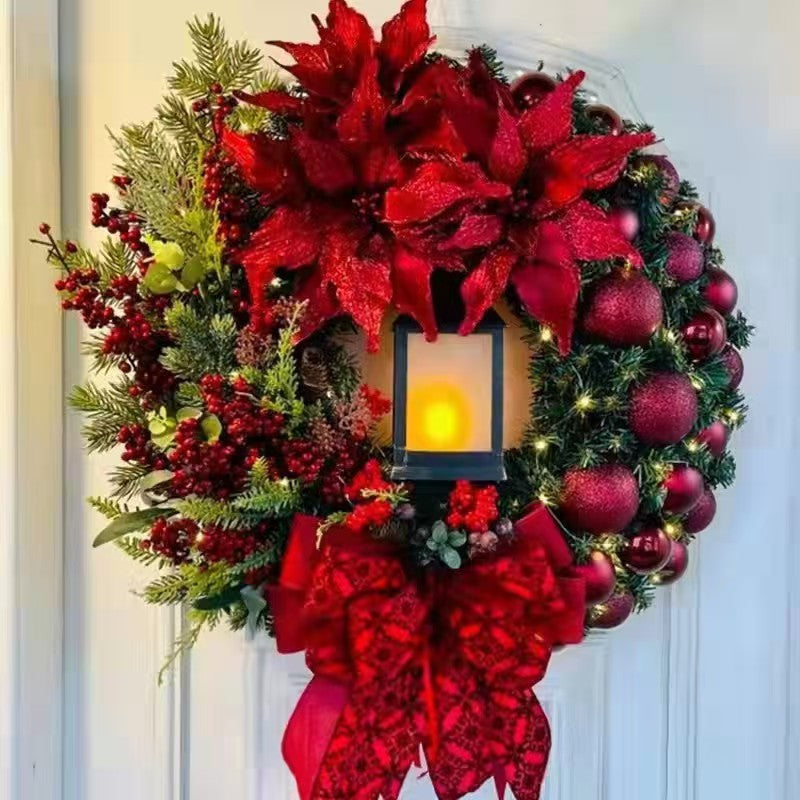 2025 Red Gold Christmas Wreath Garland - Front Door & Wall Holiday Decoration