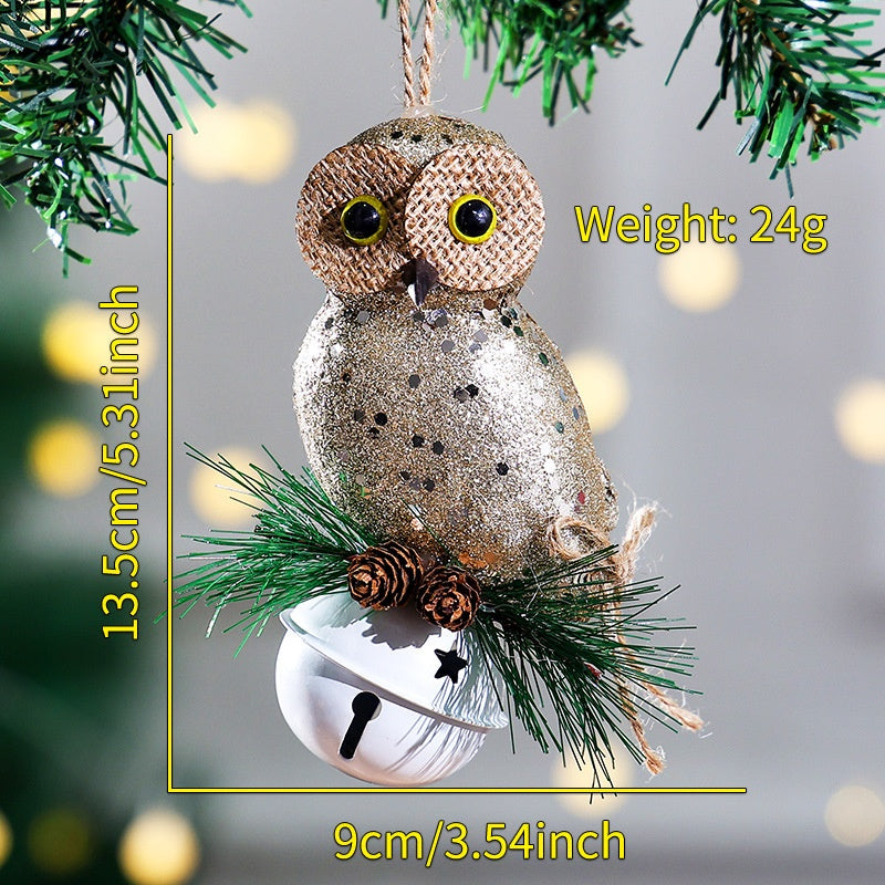 New Pink Foam Owl Christmas Bell Plush Ornament for Christmas Tree Decoration and Display