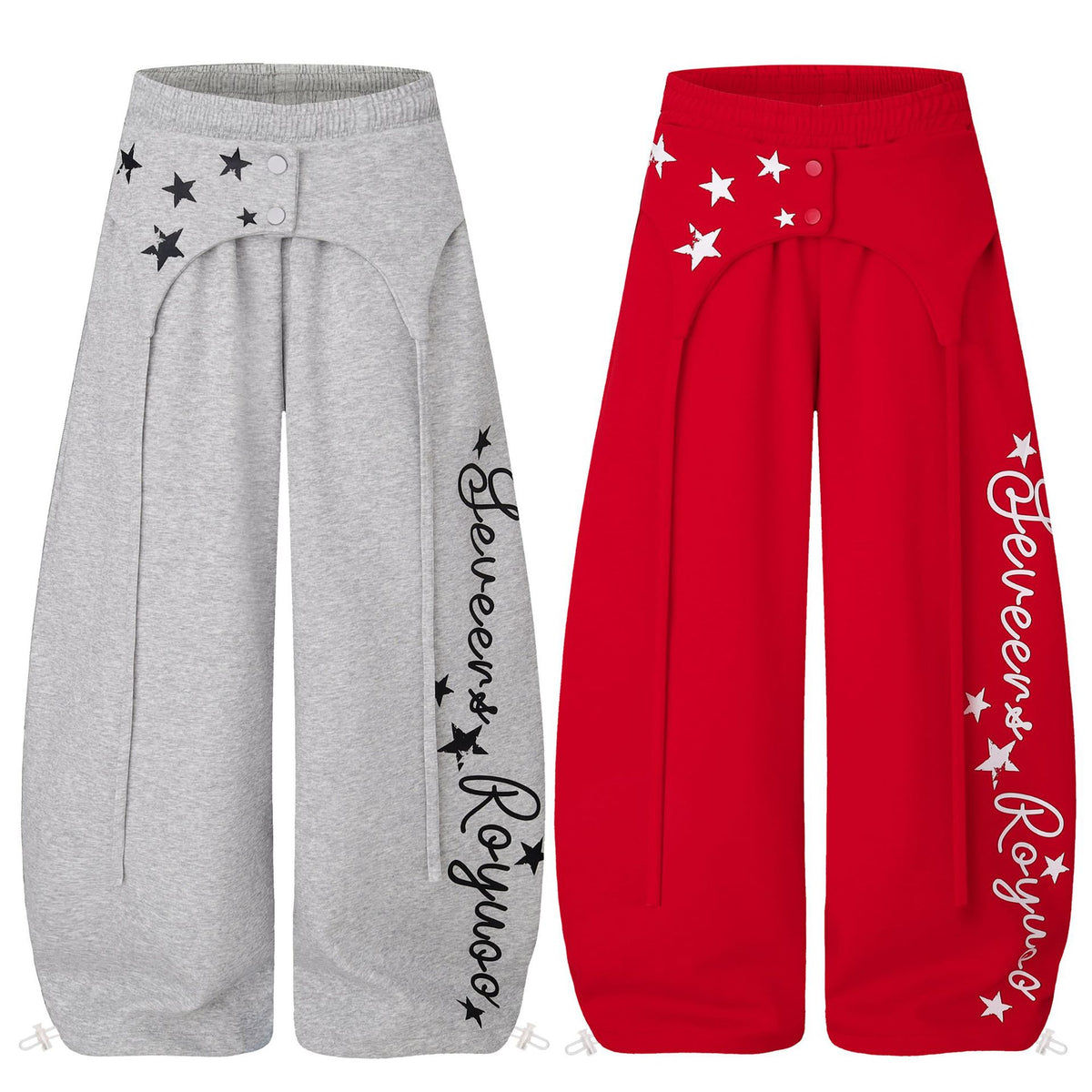 Casual Star Print Layered Sweatpants with Button Waistband Slim Long Pants