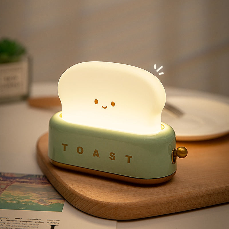 USB Charging Bread Machine Night Light Creative Dimming Table Lamp LED Warm White Timing Sleeping Light