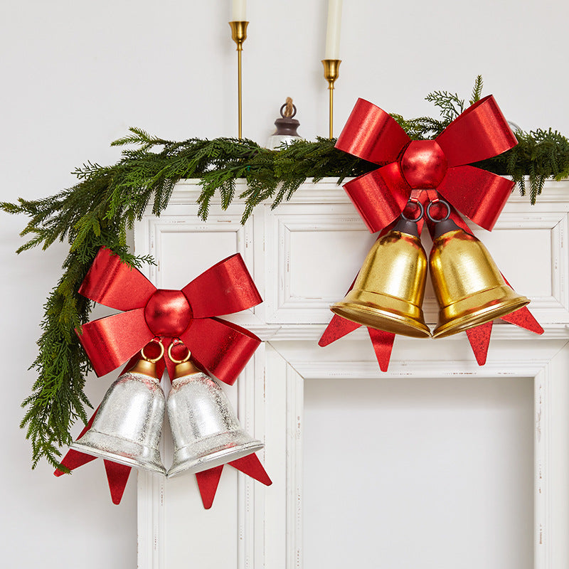 Christmas Red Bow Metal Bell Door Hanger for Hotel and Store Window Decoration