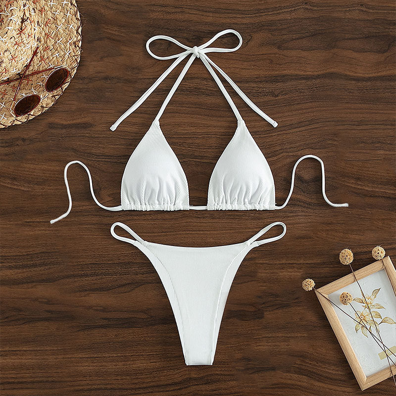 Solid color neck hanging bikini
