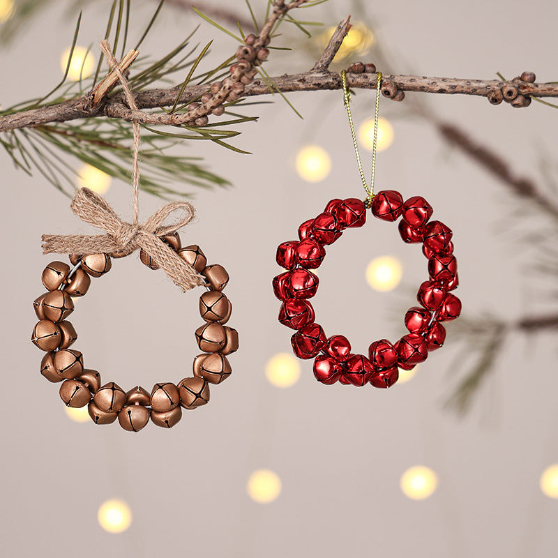 Christmas Cross Wreath Bell Ornament, Tree Decoration, Bow Bell Wall Hanging Decor